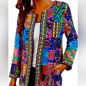 E-Retro Tribal jacket bold colors XL patchwork new with tags